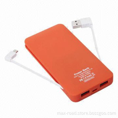 Slim Power Bank, 5000mAh, with Built-in USB/Minimum USB Cable Charger for Smartphone and Tablet